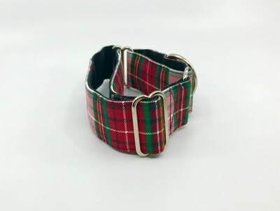 Red And Green Plaid Christmas Martingale Dog Collar With Optional Flower Or Bow Tie, Slip On Collar Adjustable Sizes S, M, L, XL - image3